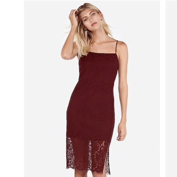 ✨ Express burgundy red Front Slit Lace Sheath Dress✨ - Picture 3 of 8